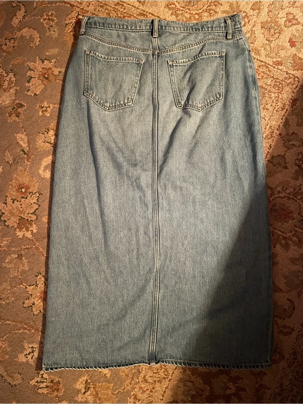 Old Navy Blue Straight-Leg Denim Midi Skirt with Front Slit